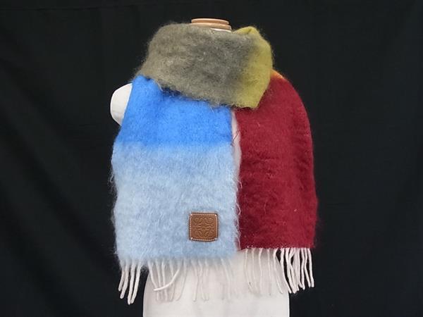■極美品■ LOEWE ロエベ アナグラム モヘヤ×ウール×ナイロン フリンジ マフラー ストール ショール 防寒具 マルチカラー FT9422 28,508円