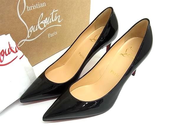 ■新品同様■ Christian Louboutin ルブタン パテントレザー ヒール パンプス サイズ35 1/2(約22.5cm) 靴 シューズ ブラック系 FU0314