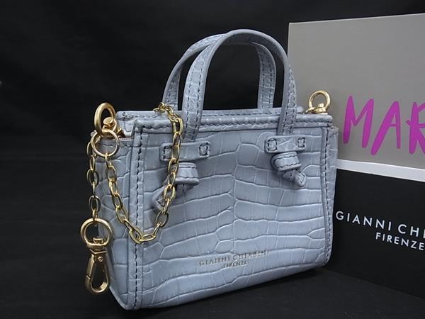 ■極美品■ GIANNI CHIARINI ジャンニキャリーニ マルチェッラ クロコダイル型押しレザー マイクロバッグ ショルダー チャーム FU3358