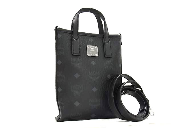 ■新品■未使用■ MCM エムシーエム モノグラム ヴィセトス柄 レザー 2WAY ハンドバッグ トート ショルダー ブラック系 FU4115