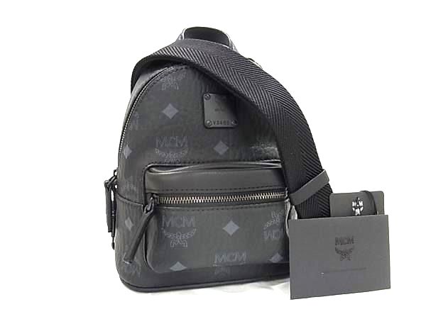 ■新品同様■ MCM エムシーエム モノグラム ヴィセトス柄 レザー ボディバッグ ショルダーバッグ クロスボディ ブラック系 FU4210