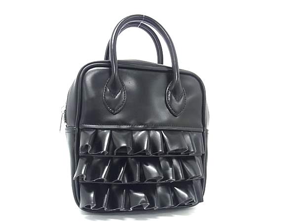 ■新品■未使用■ COMME des GARCONS コム デ ギャルソン レザー ガール フリル ハンドバッグ トートバッグ ブラック系 FU4895