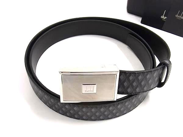 ■新品■未使用■ dunhill ダンヒル PVC×レザー 総柄 シルバー金具 ベルト ビジネス 紳士 メンズ グレー系 FU5426