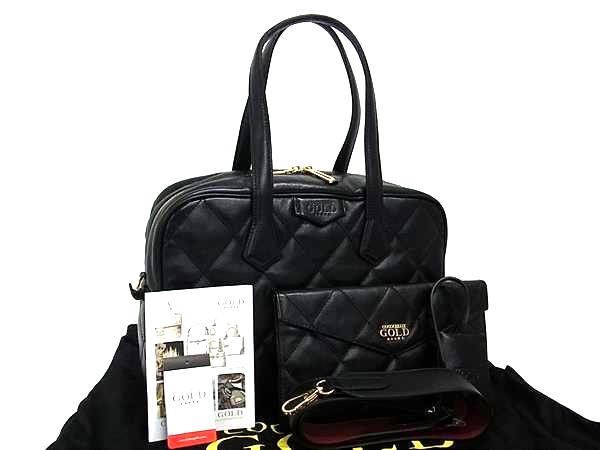 ■新品同様■ COCOCELUX GOLD ココセリュックスゴールド レザー ハンドバッグ ショルダー 肩掛け レディース ブラック系 FU5492