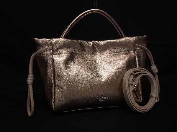 ■新品同様■ TREASURE TOPKAPI トプカピ レザー クロスボディ 巾着型 2WAY ショルダー ハンドバッグ レディース ゴールド系 FU6546