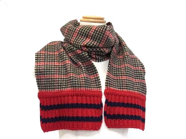 ■極美品■ GUCCI グッチ ウール×カシミヤ マフラー ストール 防寒具 レディース レッド系×マルチカラー FU6933 16,920円