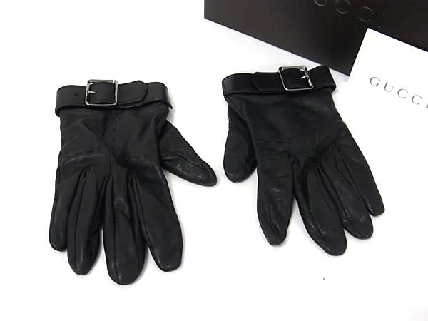 ■美品■ GUCCI グッチ レザー 手袋 グローブ 防寒具 レディース メンズ ブラック系 FU6935