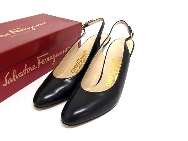 ■極美品■ Salvatore Ferragamo フェラガモ レザー パンプス サイズ6 1/2 (約23.5cm) 靴 シューズ レディース ブラック系 FV4142