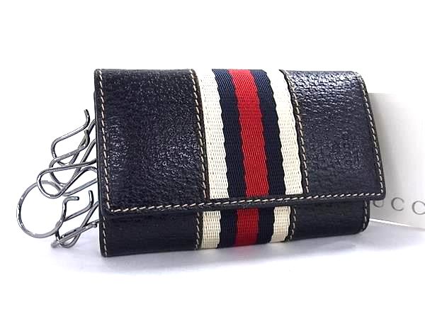 ■極美品■ GUCCI グッチ 154265 シェリーライン レザー 6連 キーケース 鍵入れ レディース ネイビー系 FV4328
