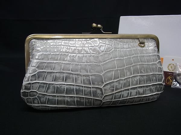 ■極上■本物■JRA公認■新品■未使用■ PURPLE CLOUD パープルクラウド クロコダイル がま口 長財布 ウォレット シルバー系 FV4591 □極上□本物□JRA公認□新品□未使用□ PURPLE CLOUD パープル