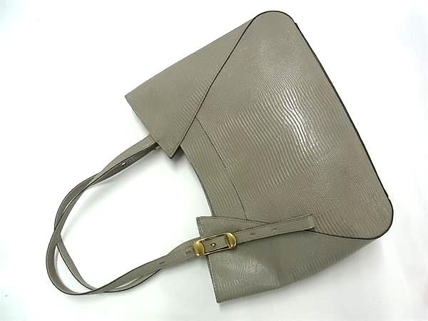 ■極美品■ TOFF＆LOADSTONE トフアンドロードストーン ラップトート リザード型押しレザー ショルダーバッグ グレー系 FV4593_4