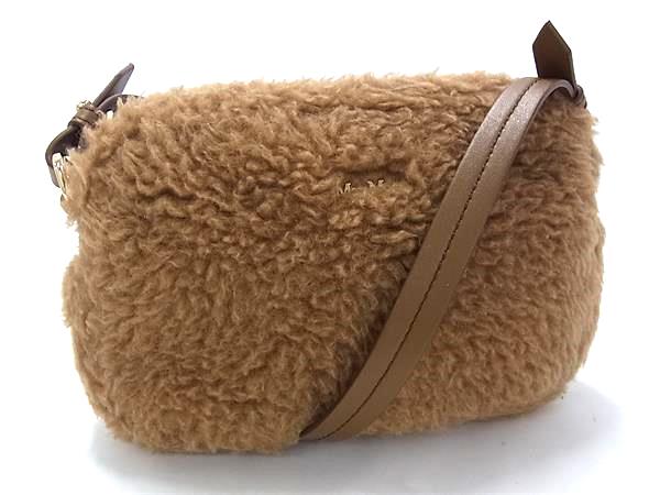 ■新品同様■ Max Mara マックスマーラ テディベア ボア×レザー ショルダーバッグ クロスボディ レディース ブラウン系 FV4597
