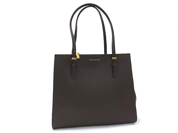 ■新品■未使用■ CHARLES ＆ KEITH チャールズアンドキース サンサ レザー トート ハンドバッグ 肩掛け ダークブラウン系 FV4864