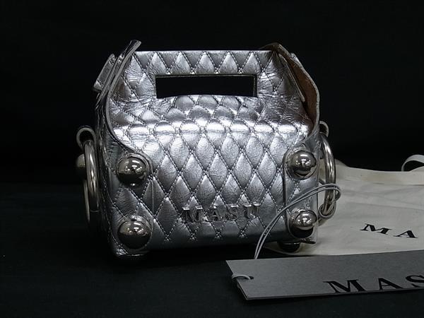 ■美品■ MASU エムエーエスユー LEATHER CAKE BAG ケーキバッグ レザー ワンハンドル ハンドバッグ レディース シルバー系 FV7019