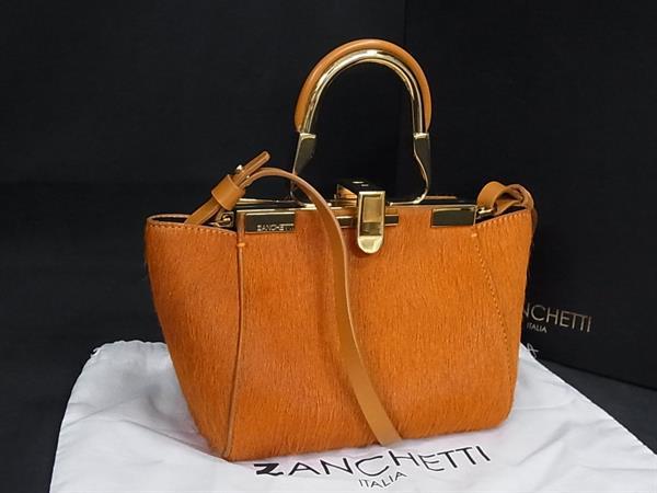 ■美品■ ZANCHETTI ザンケッティ アムレット ミニ ハラコ 2WAY ハンドバッグ ショルダー 斜め掛け 肩掛け オレンジ系 FV7020 26,046円