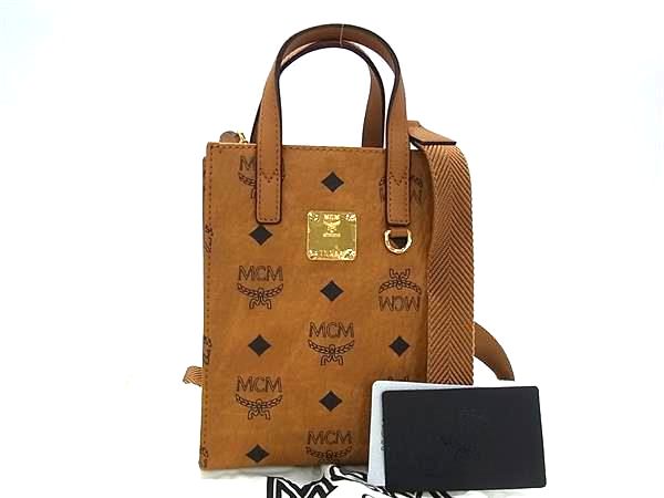 ■新品同様■ MCM エムシーエム モノグラム ヴィセトス柄 レザー 2WAY ハンドバッグ ショルダー レディース ブラウン系 FV7046