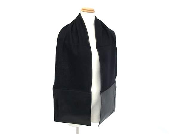 ■美品■ LOEWE ロエベ カシュゴラ×レザー マフラー ストール 防寒具  メンズ レディース ブラック系 FV8171