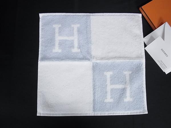 ■新品■未使用■ HERMES エルメス アヴァロン コットン100% ハンドタオル フェイスタオル ブルー系×ホワイト系 FV8182 7,504円