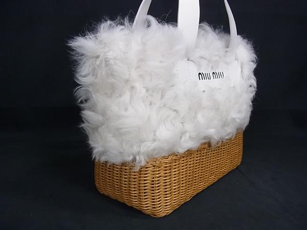 ■美品■ miumiu ミュウミュウ 5BA097 シープファー×ストロー 2WAY クロスボディ ハンドバッグ ショルダー 斜め掛け FV8794_1