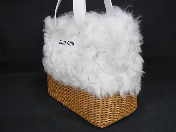 ■美品■ miumiu ミュウミュウ 5BA097 シープファー×ストロー 2WAY クロスボディ ハンドバッグ ショルダー 斜め掛け FV8794_2