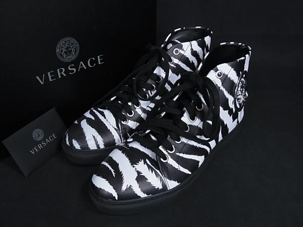 ■極美品■ VERSACE ヴェルサーチ メデューサ レザー ゼブラ シマウマ ハイカット スニーカー サイズ38 (約25cm) 靴 シューズ FW0300