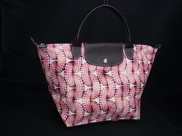 ■新品負けず劣らず■ LONGCHAMP ロンシャン ルプリアージュ ×なめし革 総柄 ハンドバック トート レディース さくら色系×赤銅色系 FW1022