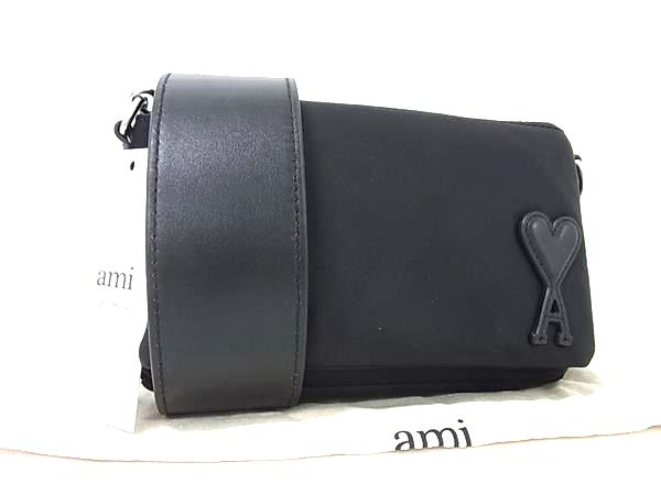 ■新品■未使用■ AMI PARIS アミパリス Marcel Lunch Box ナイロン×レザー クロスボディ ショルダーバッグ ブラック系 FW2180