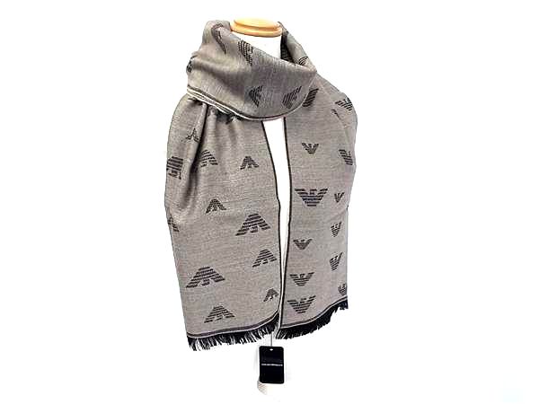 ■新品■未使用■ EMPORIO ARMANI エンポリオアルマーニ ウール×アクリル フリンジ マフラー ショール ストール ブラウン系 FX1808 5,754円