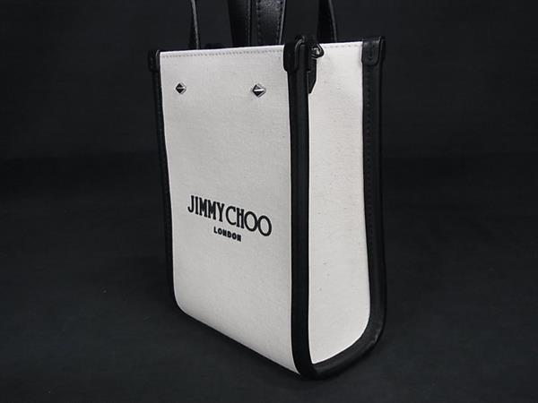 ■新品■未使用■ JIMMY CHOO ジミーチュウ Mini N/S Tote Bag キャンバス×レザー ショルダーバッグ 斜め掛け アイボリー系 FX2160_2