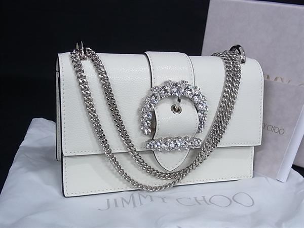 ■新品■未使用■ JIMMY CHOO ジミーチュウ Soft Grainy レザー クロスボディ ショルダーバッグ 肩掛け アイボリー系 FX6656