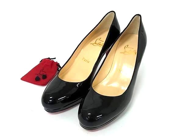 ■極美品■ Christian Louboutin ルブタン パテントレザー ヒール パンプス サイズ36 (約23cm) 靴 シューズ ブラック系 FY0504