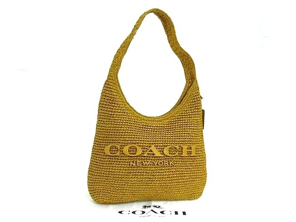 ■極美品■ COACH コーチ CDU75 ブルックリン ストロー ワンショルダーバッグ 肩掛けかばん レディース イエローベージュ系 FY3340