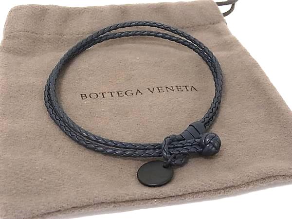 ■新品■未使用■ BOTTEGA VENETA ボッテガヴェネタ イントレチャート レザー ブレスレット アクセサリー メンズ ネイビー系 FZ2938