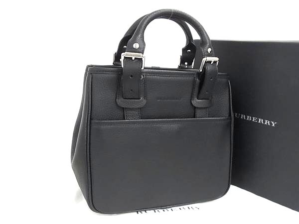 ■新品同様■ BURBERRY バーバリー レザー 内部ノバチェック ハンドバッグ トートバッグ レディース ブラック系 FZ5542