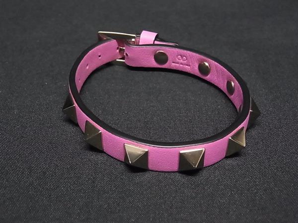 ■新品同様■ VALENTINO ヴァレンティノ ロックスタッズ レザー ブレスレット アクセサリー レディース ピンク系×ゴールド系 GA9837