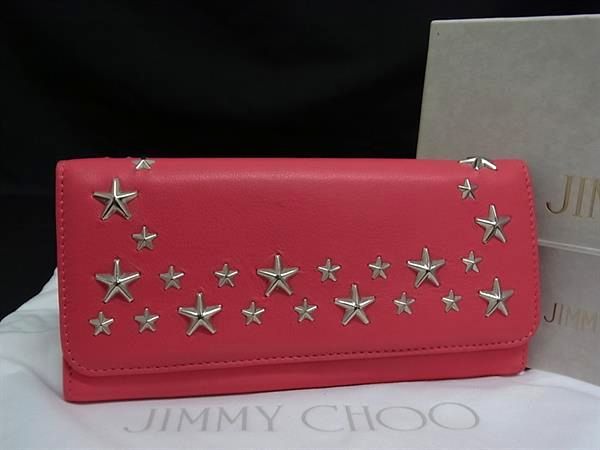■新品同様■ JIMMY CHOO ジミーチュウ ニノ レザー ラウンドファスナー 長財布 札入れ 小銭入れ ピンク系×シルバー系 GB0999