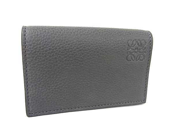 ■極美品■ LOEWE ロエベ アナグラム レザー カードケース 名刺入れ カード入れ レディース メンズ グレー系 HA0034