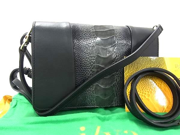 ■極上■本物■新品同様■ ilya イリア オーストレッグ×レザー 2WAY クロスボディ ショルダーバッグ ブラック系 HA1232