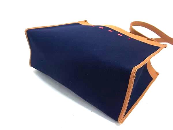 ■新品■未使用■ MARNI マルニ ジャカード スモール ショッピングバッグ キャンバス 2WAY ハンドバッグ ショルダー ネイビー系 HA2273_3