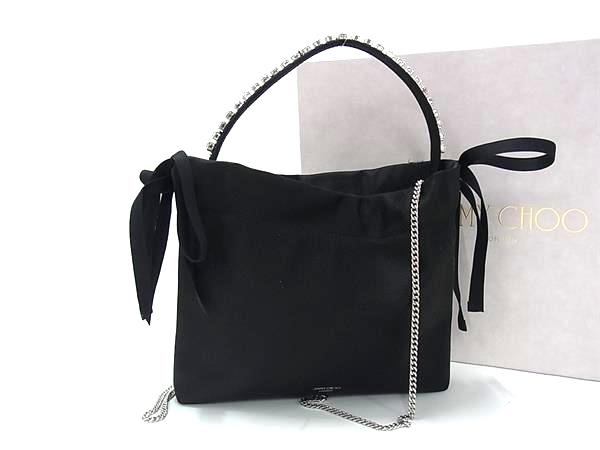 ■極美品■ JIMMY CHOO ジミーチュウ ドローストリング ミニ トップハンドル サテン 2WAY ショルダー ハンドバッグ 斜め掛け HA2310