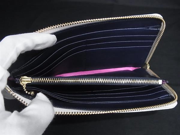 ■新品同様■ A.D.M.J. エーディーエムジェイ スワロフスキー×レザー ビジュー L字ファスナー 長財布 ウォレット ホワイト系 HA3128_2