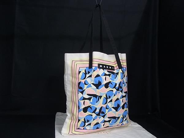 ■美品■ MARNI マルニ マルニ証券業界 バンダナトート 帆布 トートバッグ 肩かけかばん ベージュ系×マルチ色合い HA8304