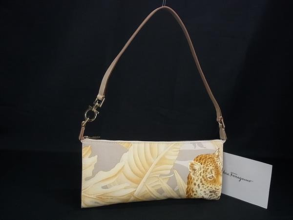 ■新品同様■ Salvatore Ferragamo フェラガモ AU-21/2306 ガンチーニ キャンバス×レザー ショルダーバッグ イエロー系 HA8473 32,741円