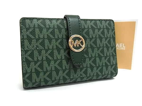 ■新品同様■ MICHAEL KORS マイケルコース MK柄 PVC 二つ折り 財布 ウォレット 小銭入れ 札入れ レディース グリーン系 HC1287