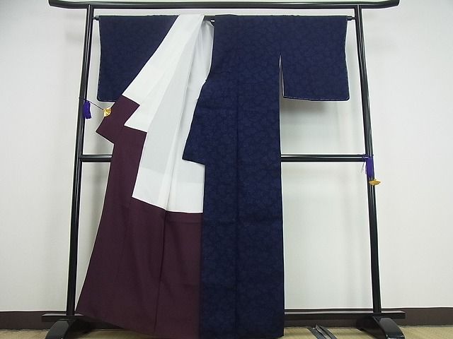 平和屋本店□極上 浦野理一 経節紬 型染 菊尽くし 逸品