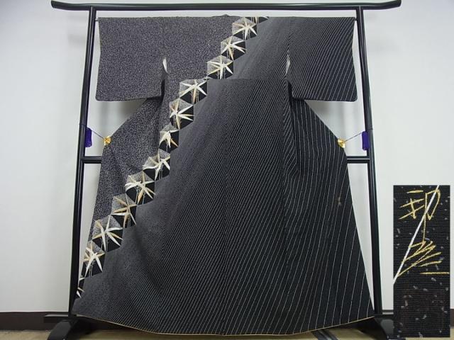 平和屋本店■希少　人間国宝　森口華弘の息子　森口邦彦　訪問着　亀甲笹文　黒地　逸品3s1792