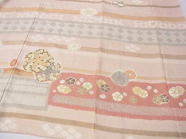 平和屋本店■極上 十日町 名門青柳高級ブランド 大喜百花 訪問着 駒刺 絞り 金彩 反端付き 逸品3s30509 訪問着