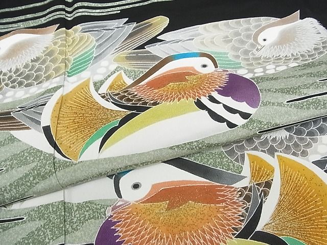 平和屋本店●極上　人間国宝・羽田登喜男　黒留袖　鴛鴦　九羽　金彩　着丈165.5cm　裄丈66cm　正絹　逸品　3kk3945_5