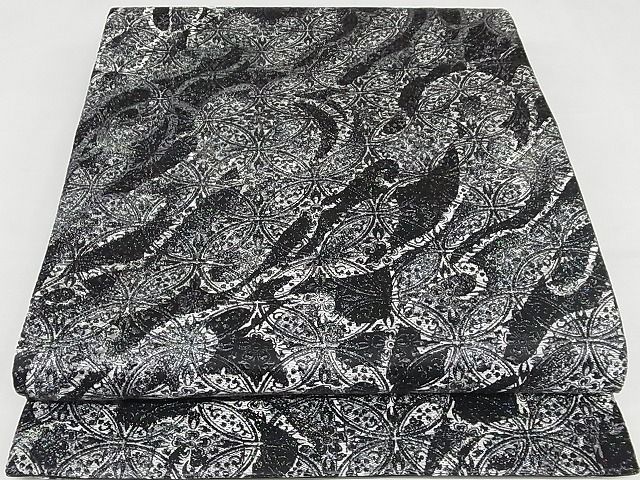 平和屋本店■極上 金彩友禅 卓越技能者・名工・和田光正 太鼓柄袋帯 黒地 銀糸 正絹 逸品 未使用 3kk4560