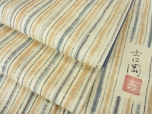 平和屋着物○上質な紬 横段麻の葉文様 正絹 逸品 DAAV1144tw